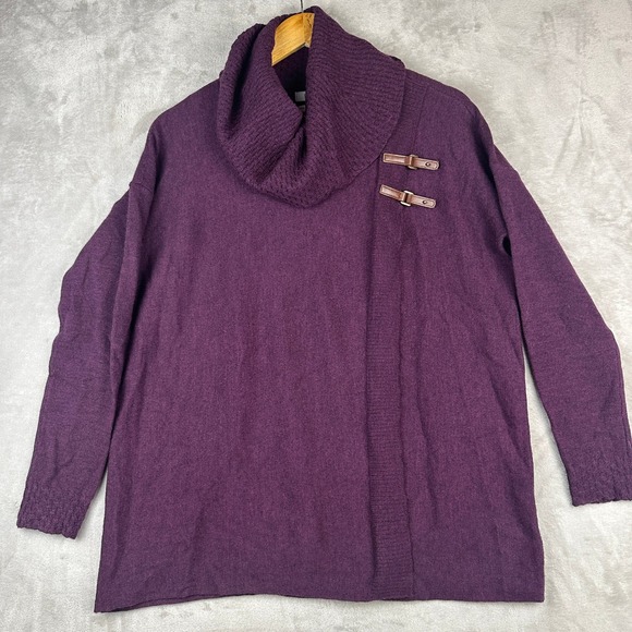 Ellen Tracy Sweaters - Ellen Tracy Purple 100% Merino Wool Cowl Neck Buckle Wrap Sweater Mens Small